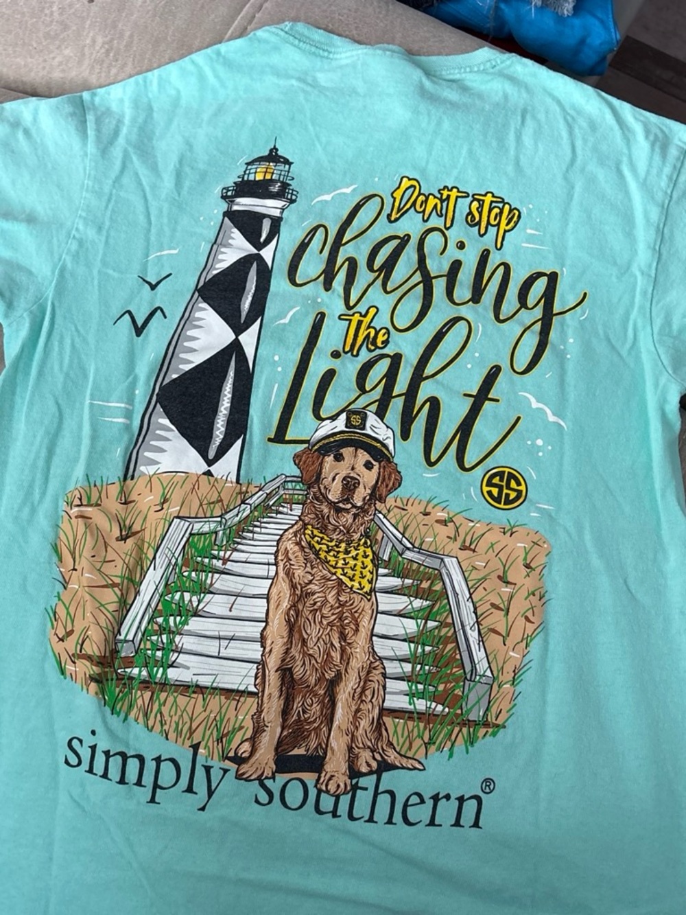 Simply Southern Aqua 'Don't Stop Chasing the Light' Lighthouse & Dog Graphic Tee